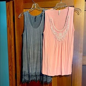 Pink and Gray Sleeveless Tops